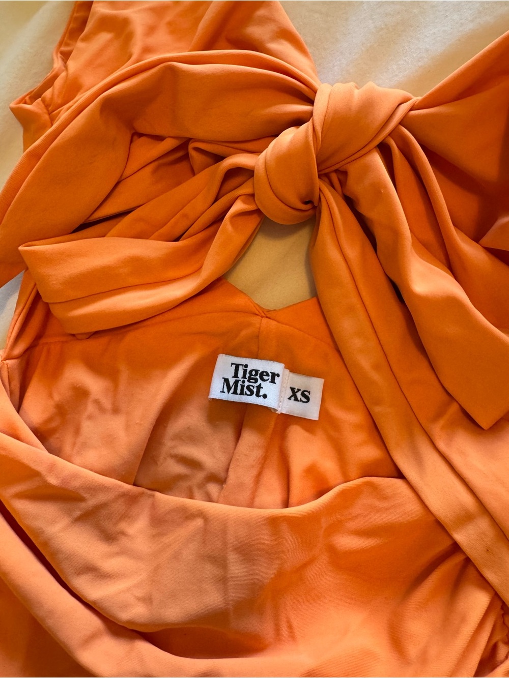 Tiger Mist Orange Tie-Front Ruched Mini Dress - Picture 5 of 7